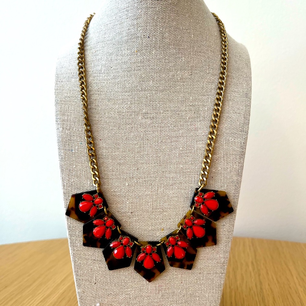 J. Crew Red and Gold Statement Necklace